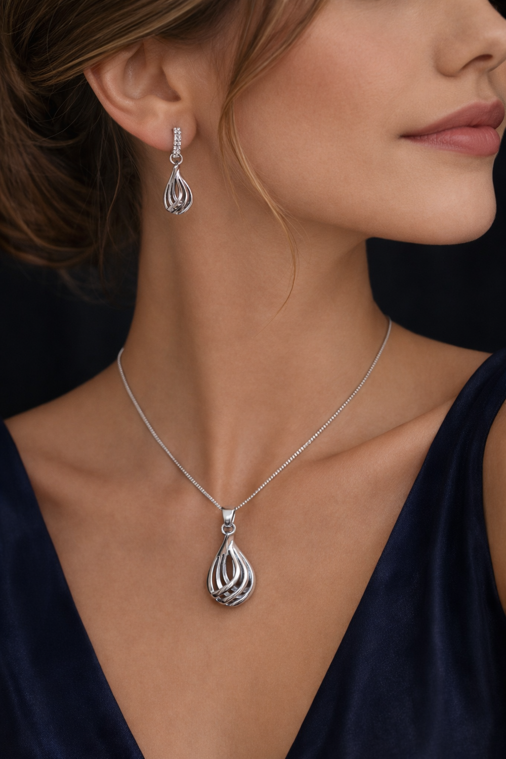 Aura Drop Jewelry Set - Spiral Pendant Necklace & Earrings