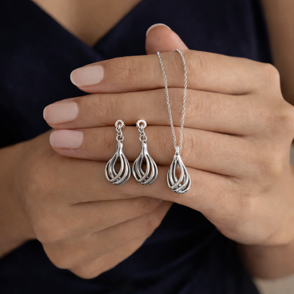 Aura Drop Jewelry Set - Spiral Pendant Necklace & Earrings