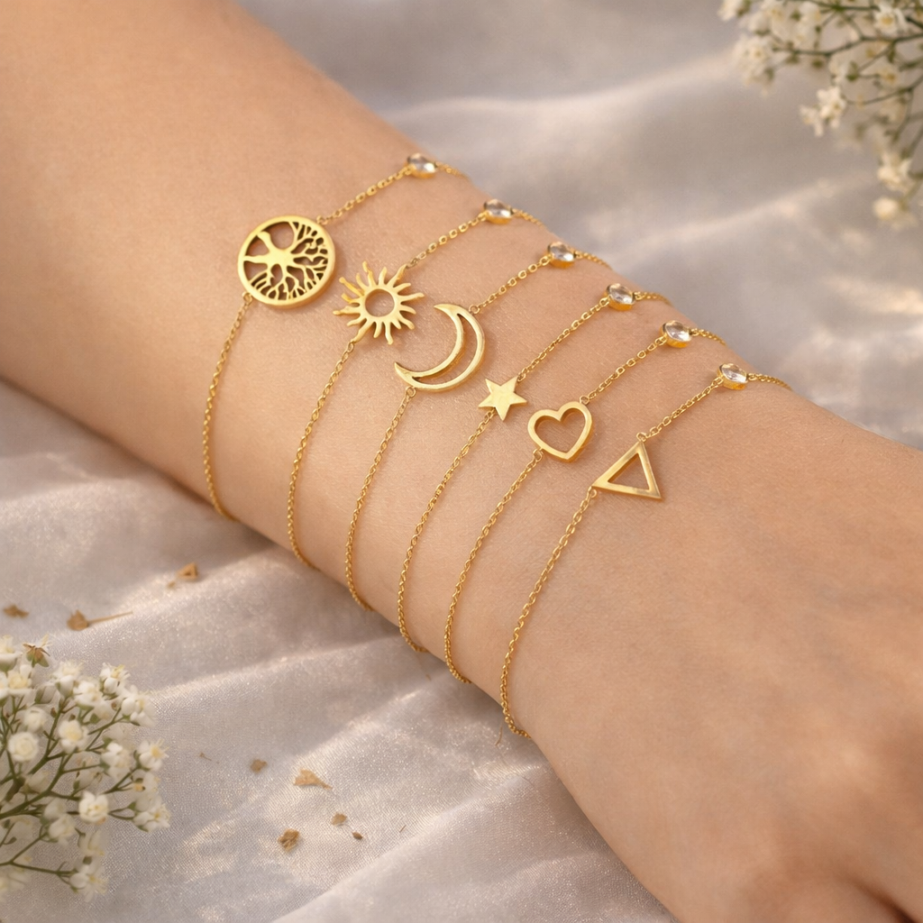 Eclipse Glow Bracelet – Dainty Celestial Icons | Thin Chain | Stainless Steel