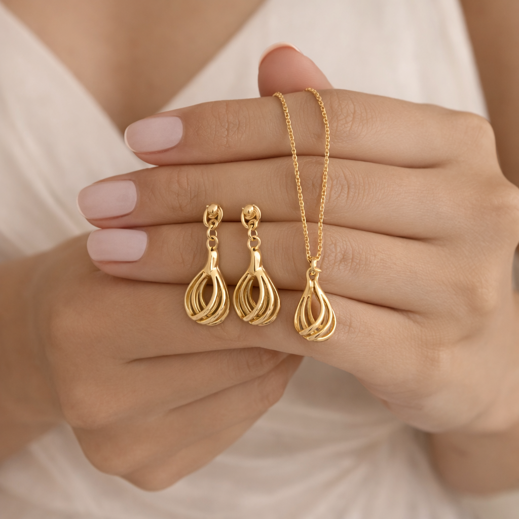 Aura Drop Jewelry Set - Spiral Pendant Necklace & Earrings